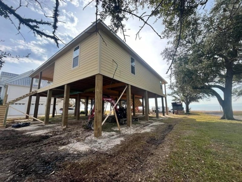 Piling home with sheathing installed